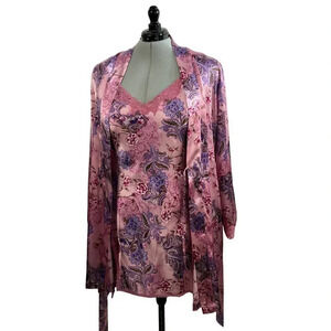 DELICATES Set Y2K Feminine Slip Lingerie Satin Feel Pink Sz XL Rose Print Lace